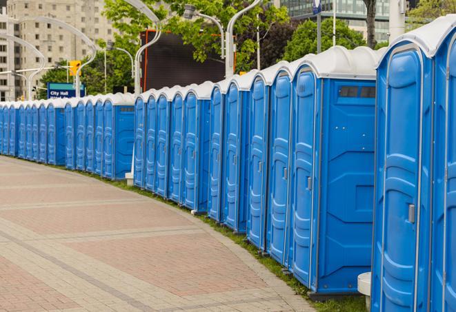 Seasonal porta potty units set up at a Scottsbluff, Nebraska venue